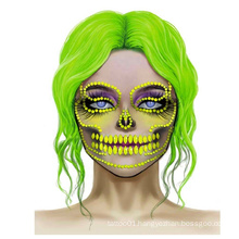 Halloween Scary Skeleton Cosplay Masks Sexy Women Face Eyes Rhinestone Jewel Skull Glitter Tattoo Sticker for Halloween Costume